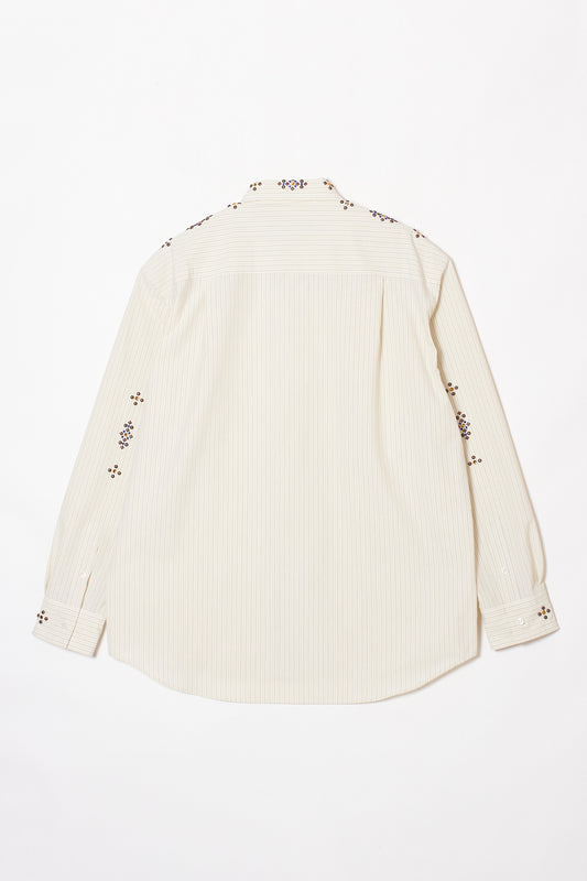 STUDDED REGULAR COLLAR SHIRT IVORY STRIPE