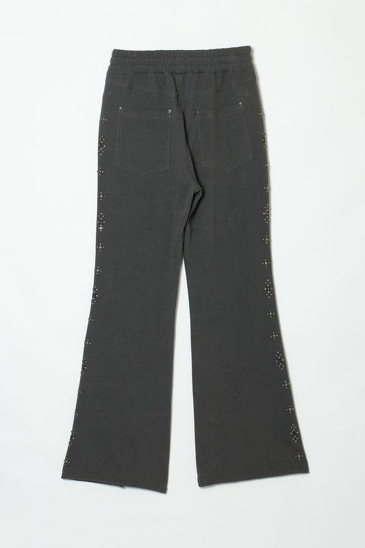 STUDDED SWEAT FLARE PANTS BLACK