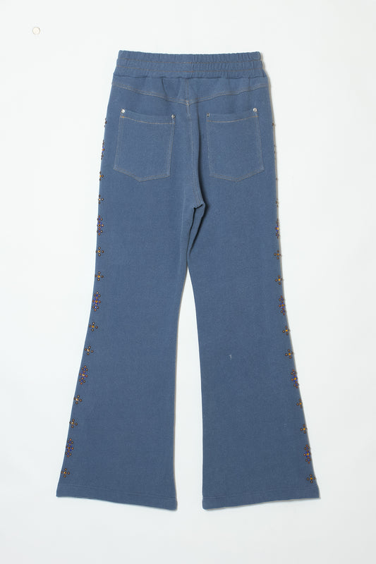 STUDDED SWEAT FLARE PANTS INDIGO