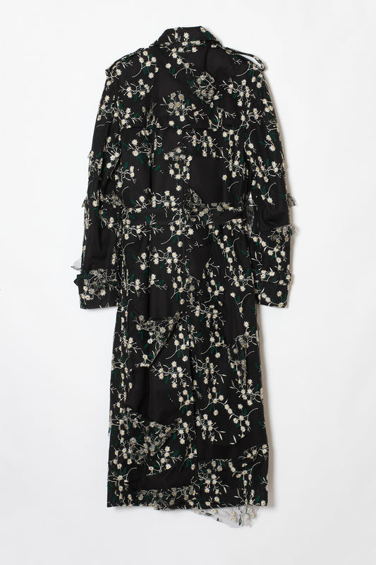 DISTRESSED LACE LAYERED TRENCH COAT BLACK