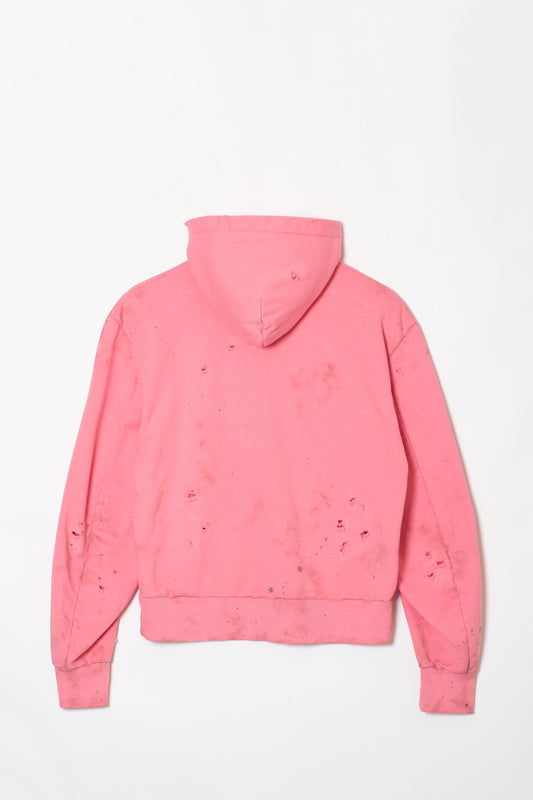 DISTRESSED OIL STAIN HOODIE PINK