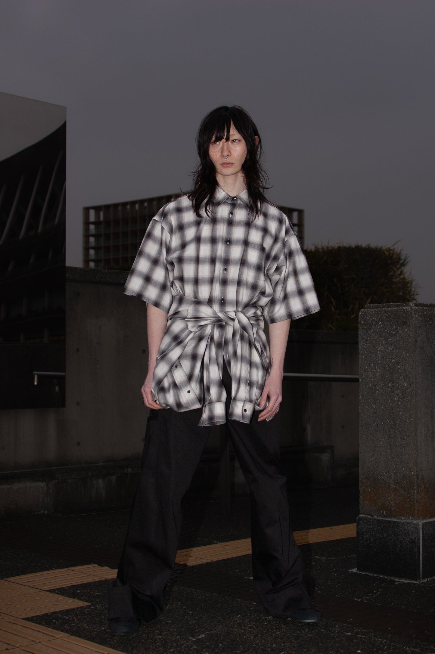 Ex. DOUBLE LAYERED SHIRTS OMBRE CHECK