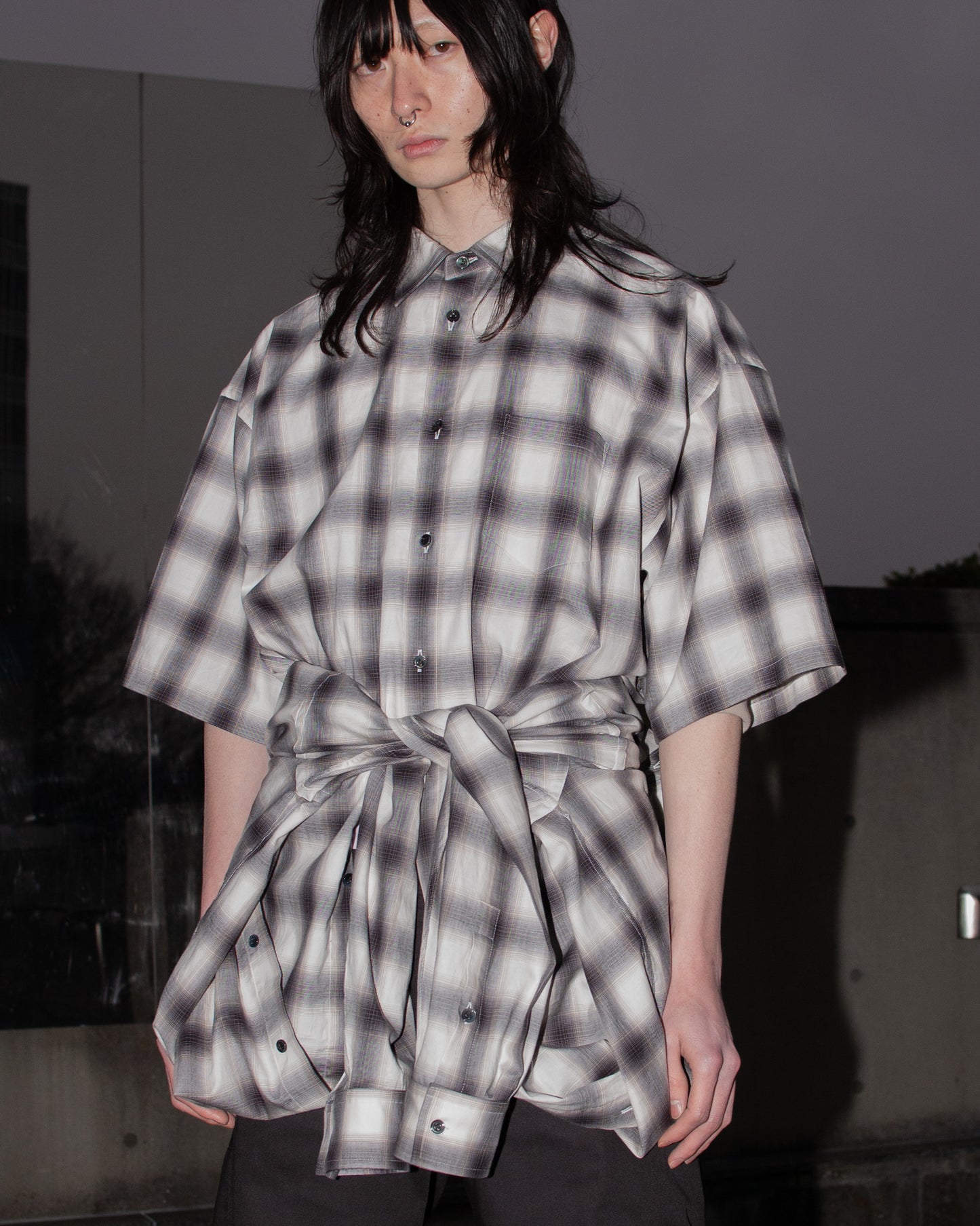 Ex. DOUBLE LAYERED SHIRTS OMBRE CHECK