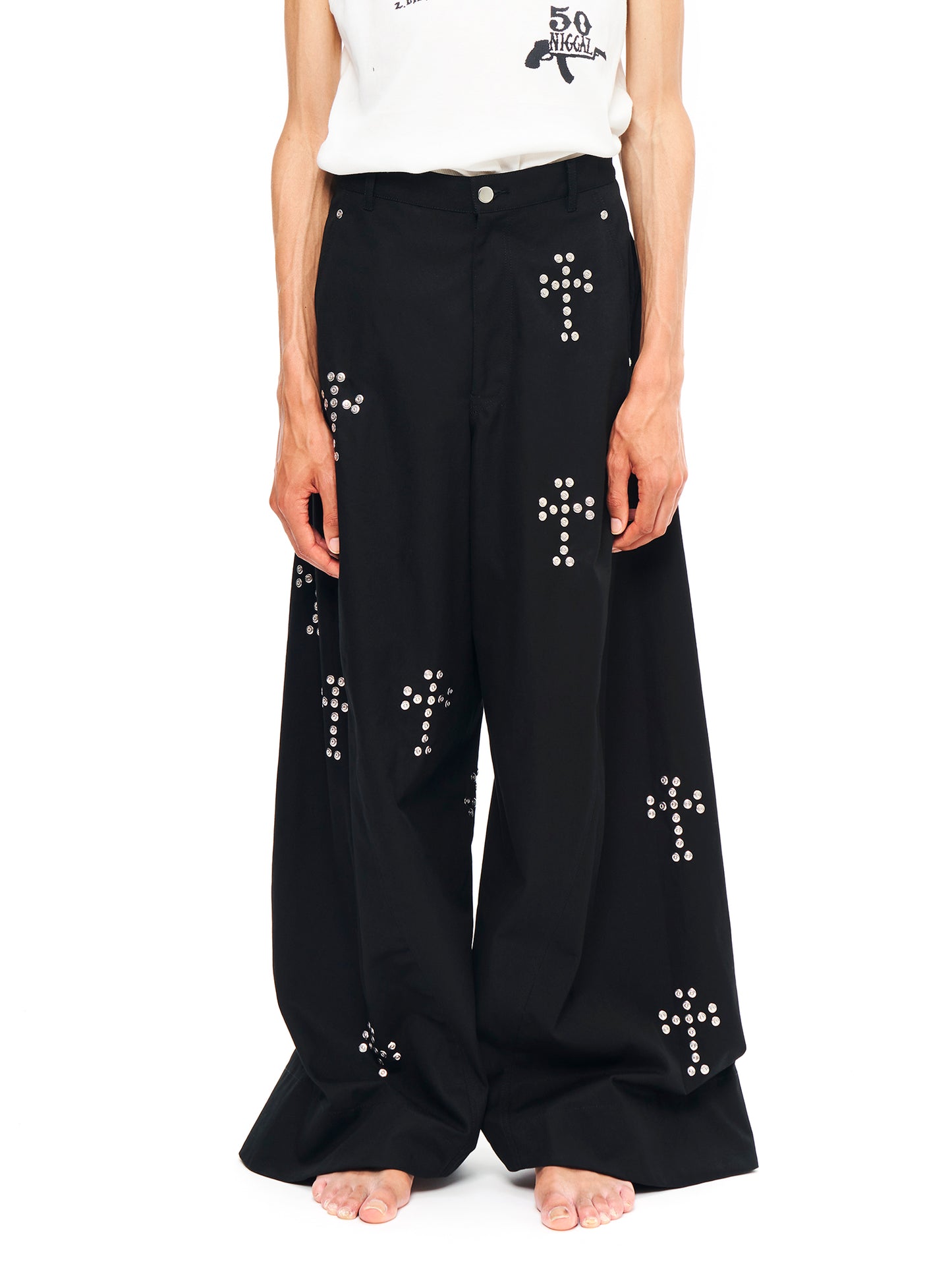 BAGGY TWISTED WORK PANTS WITH CROSS RIVET BLACK