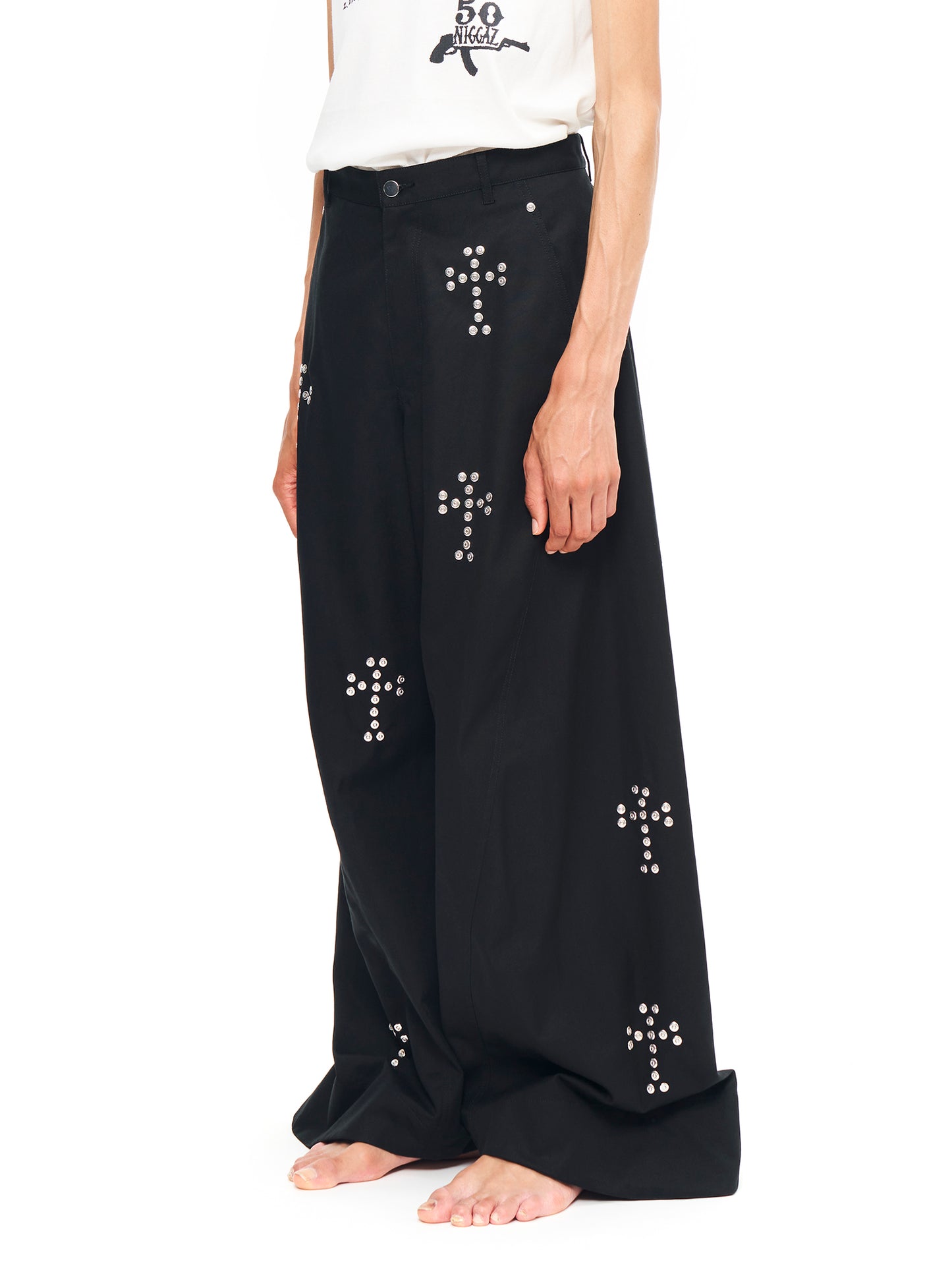 BAGGY TWISTED WORK PANTS WITH CROSS RIVET BLACK