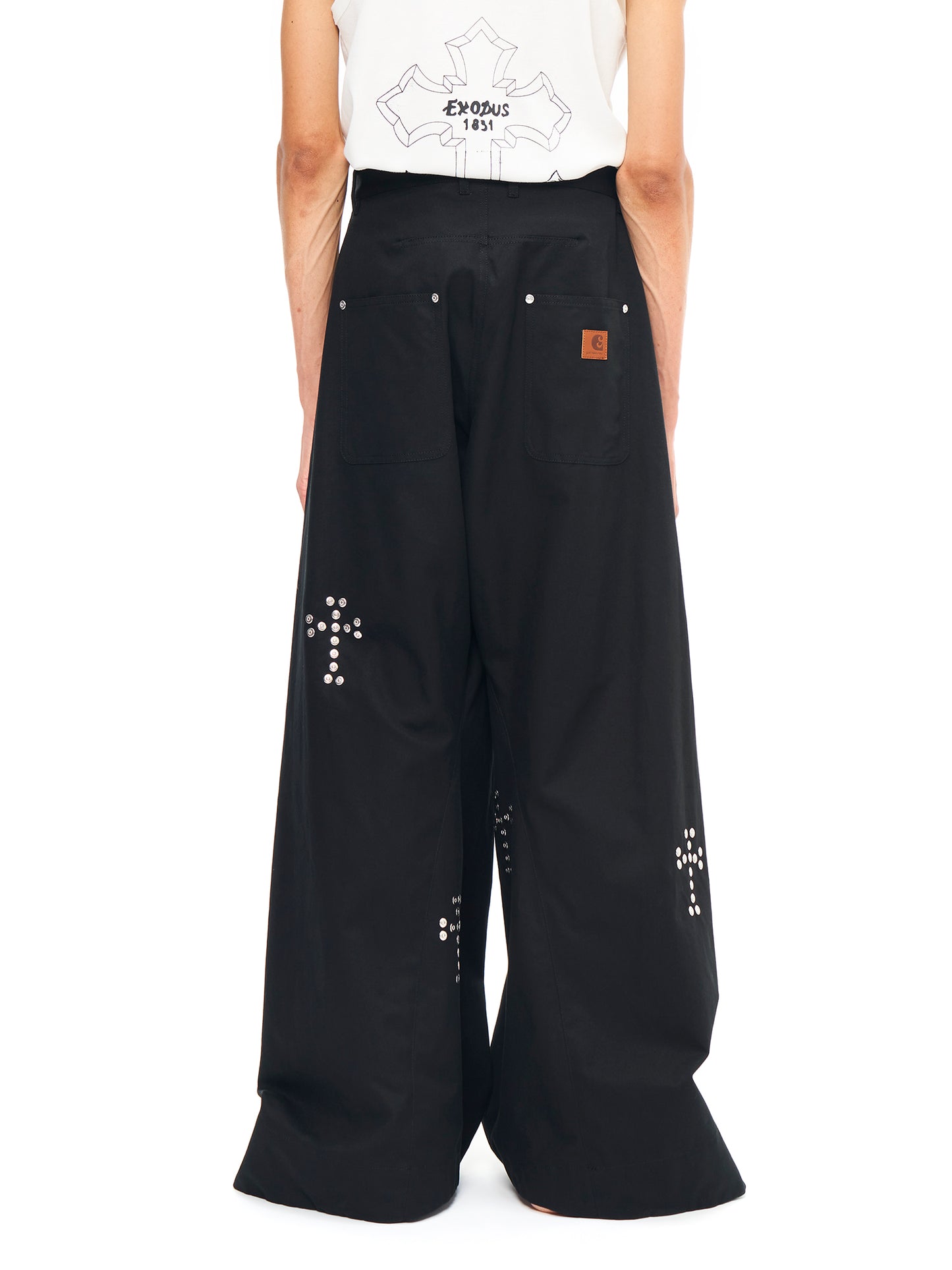 BAGGY TWISTED WORK PANTS WITH CROSS RIVET BLACK