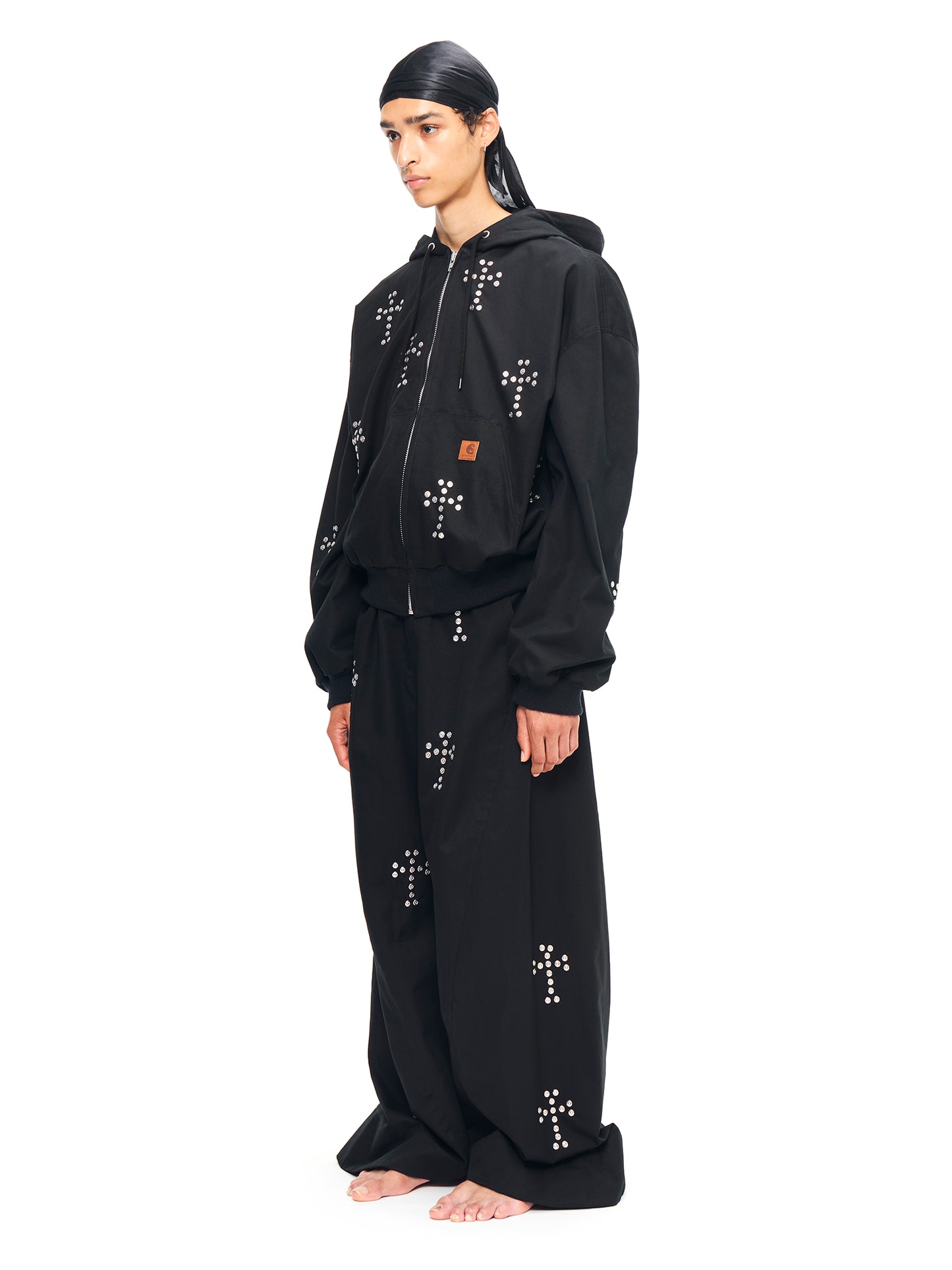 BAGGY TWISTED WORK PANTS WITH CROSS RIVET BLACK