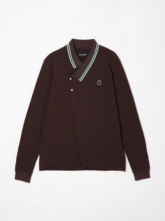 Y NECK POLO L/S SHIRTS BROWN