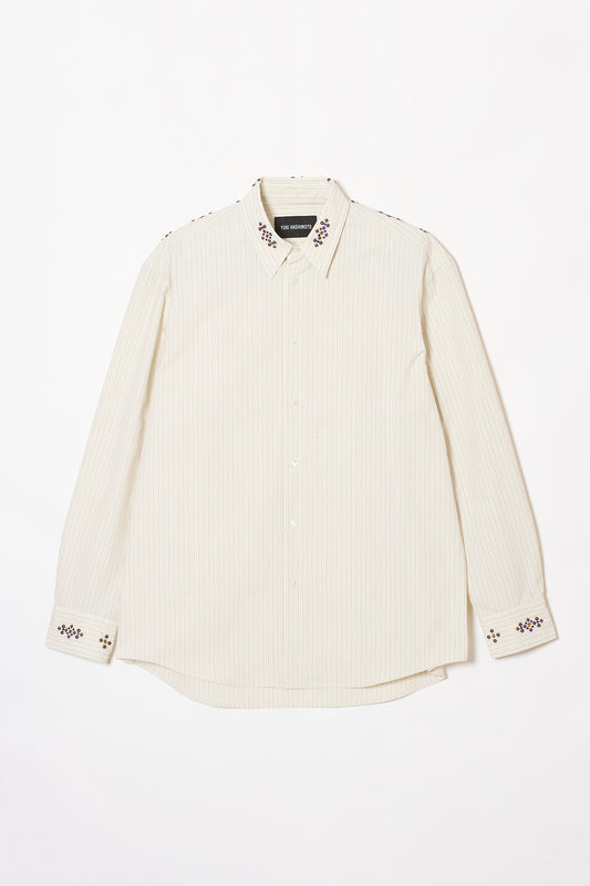 STUDDED REGULAR COLLAR SHIRT IVORY STRIPE