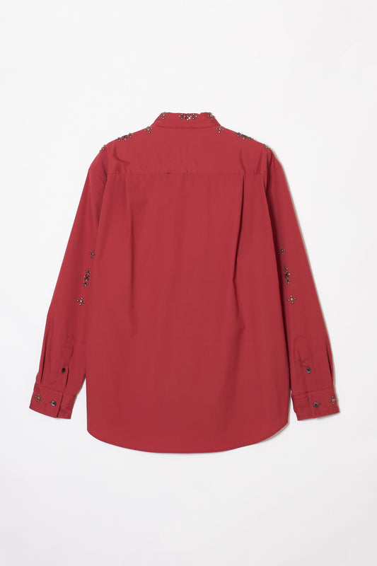 STUDDED REGULAR COLLAR SHIRT RED