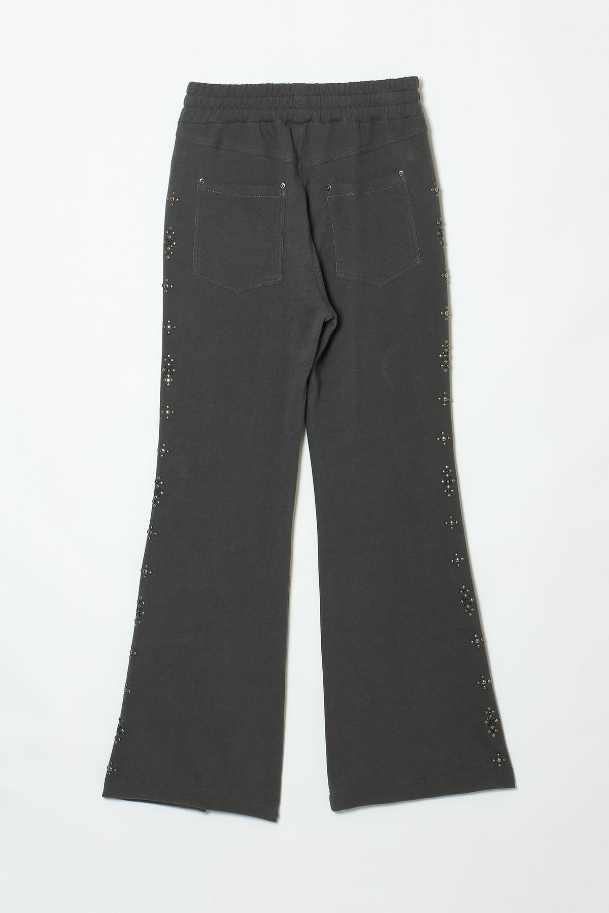 STUDDED SWEAT FLARE PANTS BLACK