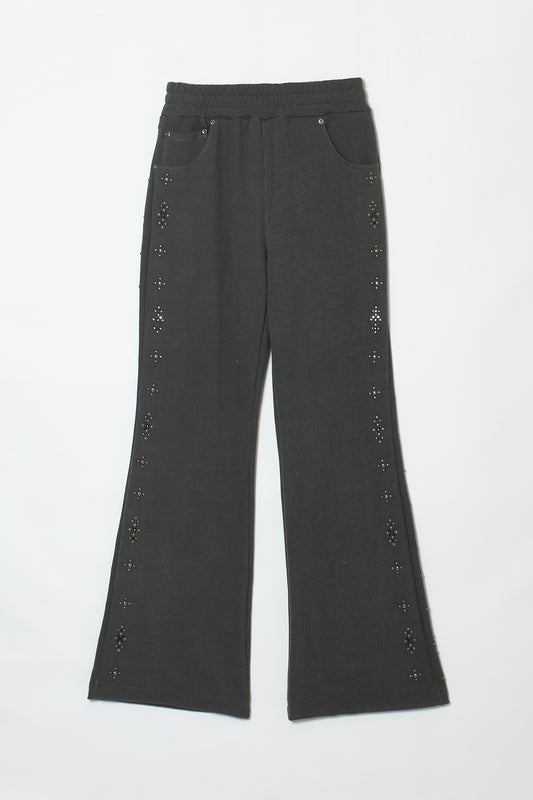 STUDDED SWEAT FLARE PANTS BLACK