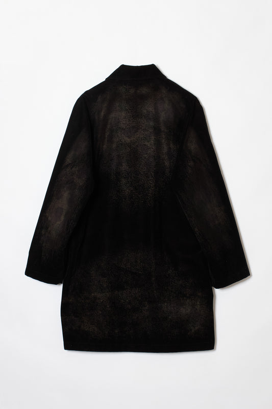 DISTRESSED FLOCKY CAMOUFLAGE MAC COAT BLACK