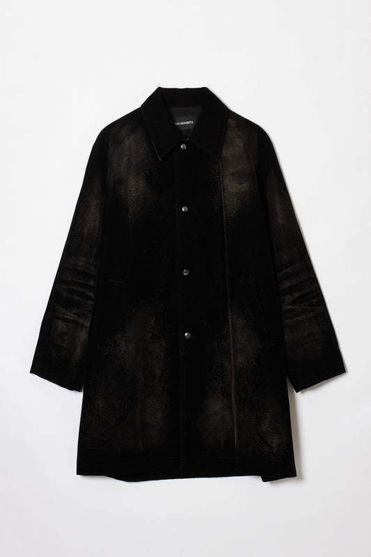 DISTRESSED FLOCKY CAMOUFLAGE MAC COAT BLACK
