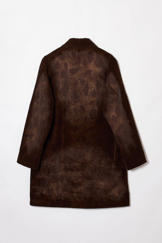 DISTRESSED FLOCKY CAMOUFLAGE MAC COAT BROWN