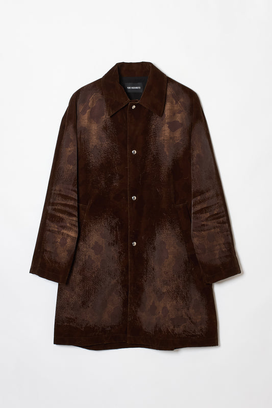 DISTRESSED FLOCKY CAMOUFLAGE MAC COAT BROWN