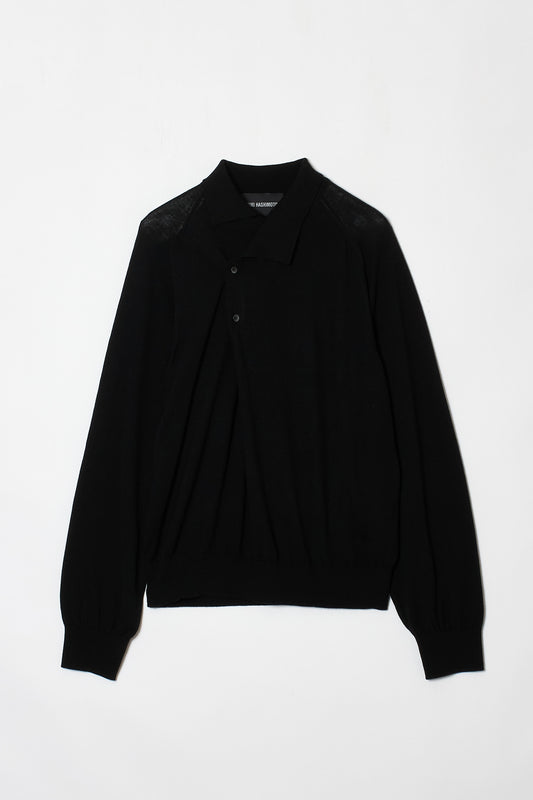 Y NECK POLO KNIT BLACK