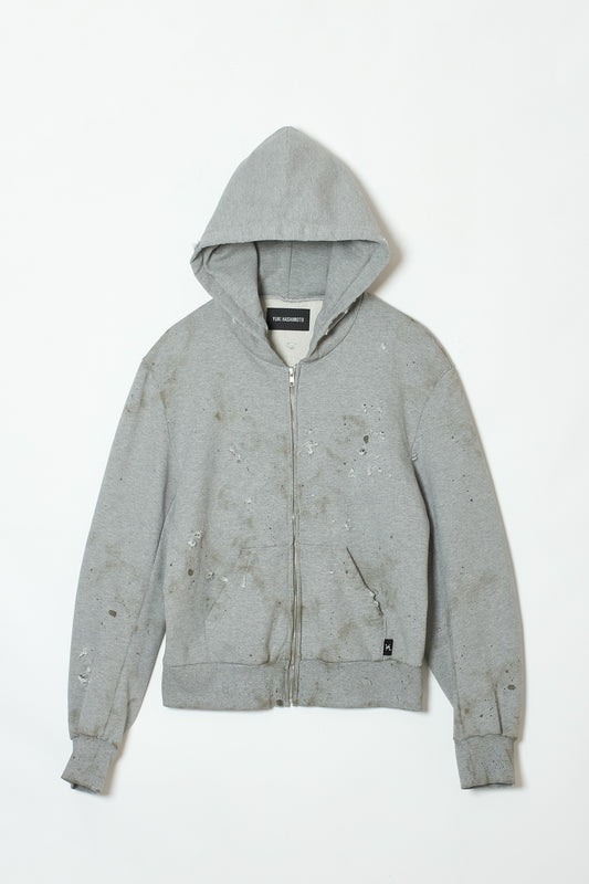 DISTRESSED OIL STAIN HOODIE GREY