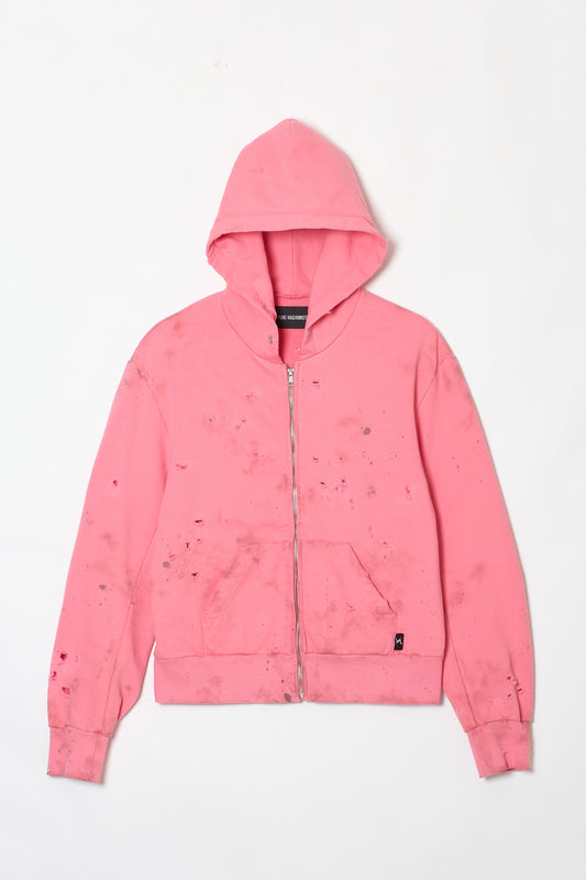 DISTRESSED OIL STAIN HOODIE PINK