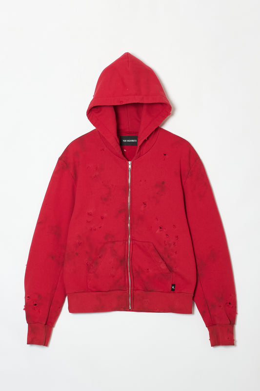 DISTRESSED OIL STAIN HOODIE RED