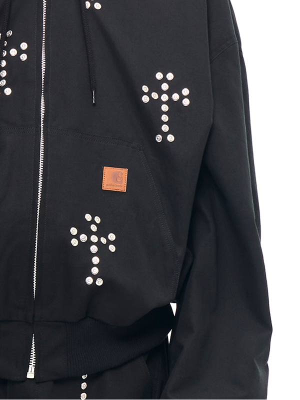 SHORT ACTIVE JACKET WITH CROSS RIVET BLACK