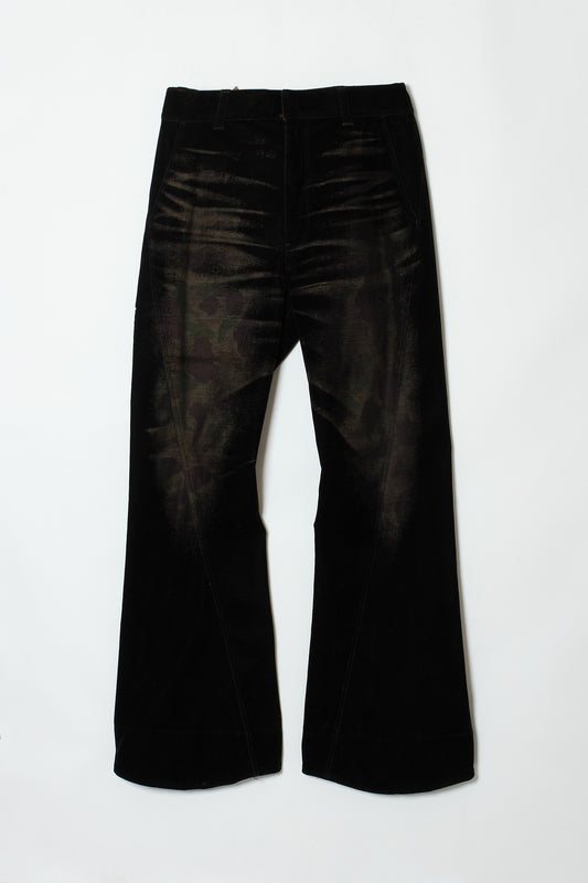FLOCK CAMOUFLAGE TWISTED FLARED PANTS BLACK