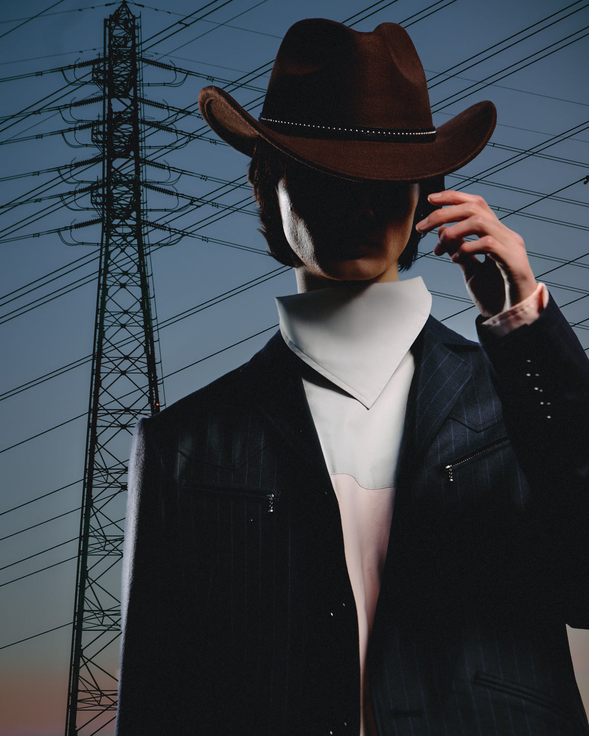 WESTERN YOKE TAILORED JACKET GREY STRIPE
